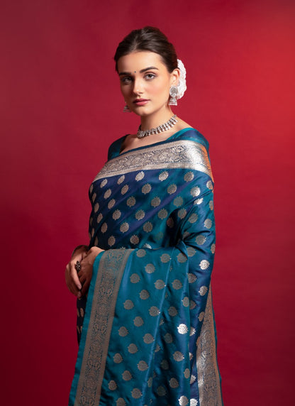 Silk Crafted with selected Zari and dhaga matching extra ordinary Silk Saree Blue