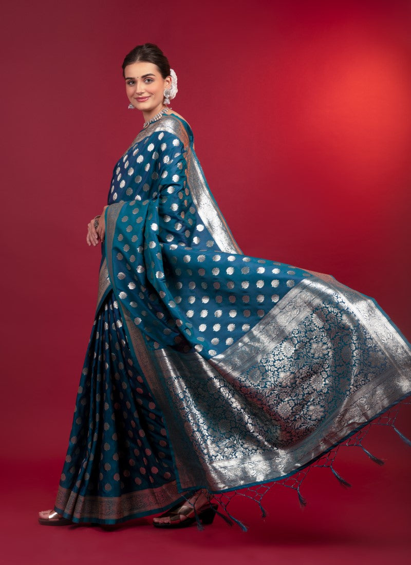 Silk Crafted with selected Zari and dhaga matching extra ordinary Silk Saree Blue