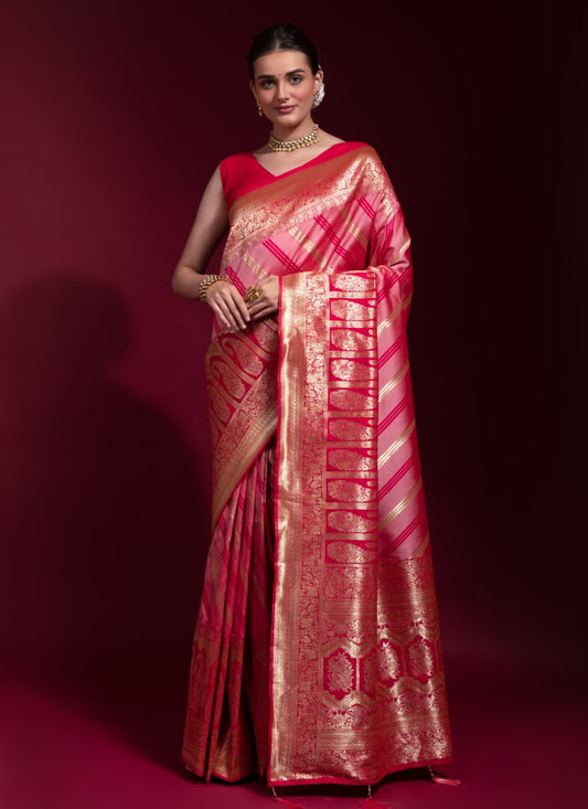 Silk Crafted with selected Zari and dhaga matching extra ordinary Silk Saree Pink