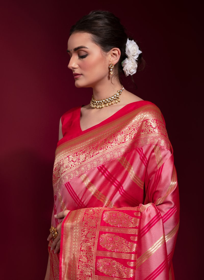 Silk Crafted with selected Zari and dhaga matching extra ordinary Silk Saree Pink