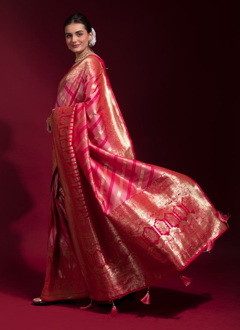 Silk Crafted with selected Zari and dhaga matching extra ordinary Silk Saree Pink