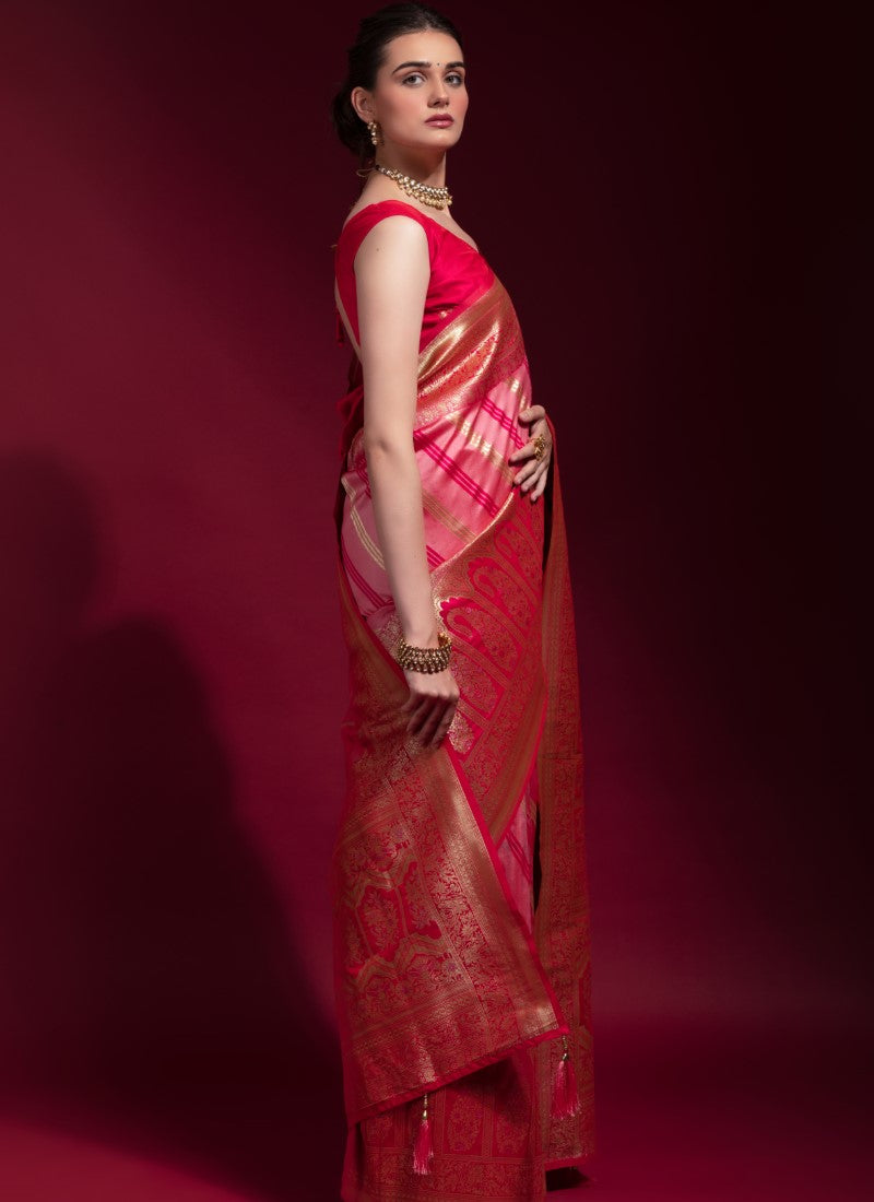 Silk Crafted with selected Zari and dhaga matching extra ordinary Silk Saree Pink