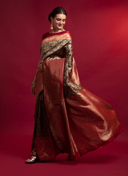 Silk Crafted with selected Zari and dhaga matching extra ordinary Silk Saree Red