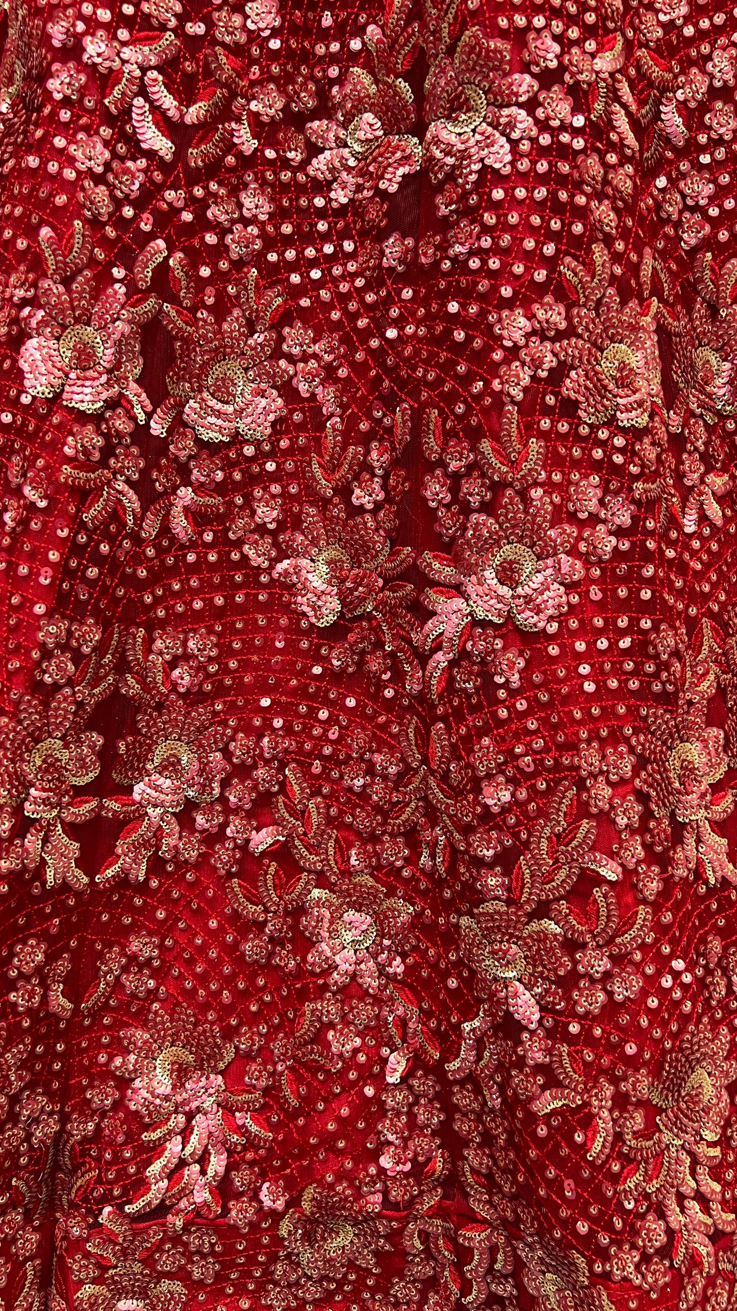 Ruby Red Heavy Net Bridal Lehenga Choli with Fancy Flower Embroidery, Double Sequins, Thread & Zari Work