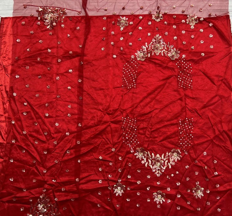 Ruby Red Heavy Net Bridal Lehenga Choli with Fancy Flower Embroidery, Double Sequins, Thread & Zari Work