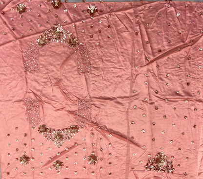 Blush Pink Heavy Net Bridal Lehenga Choli with Floral Sequins, Thread & Zari Embroidery