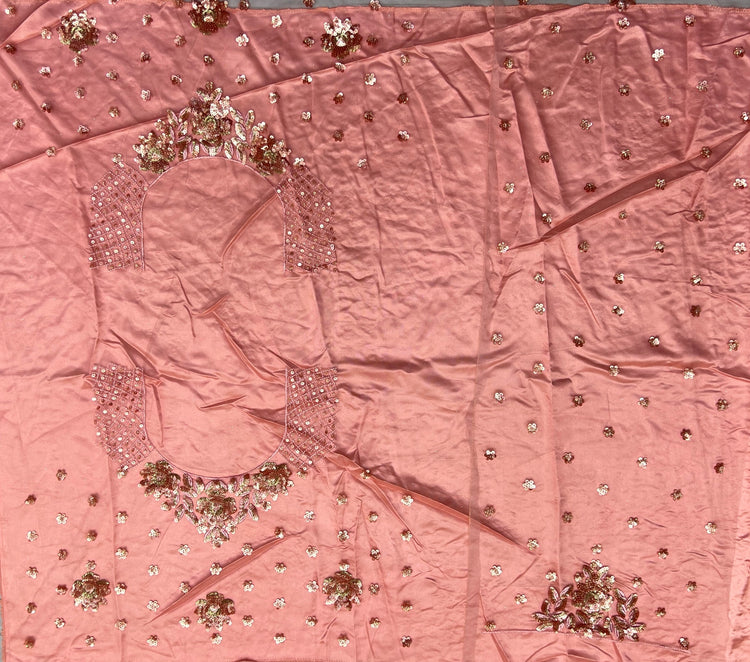 Blush Pink Heavy Net Bridal Lehenga Choli with Floral Sequins, Thread & Zari Embroidery