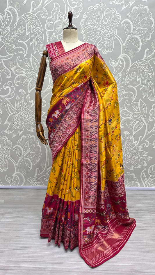 Pure Meena Silk and Dyed Silk Thread Crafted Authentic Patola Saree