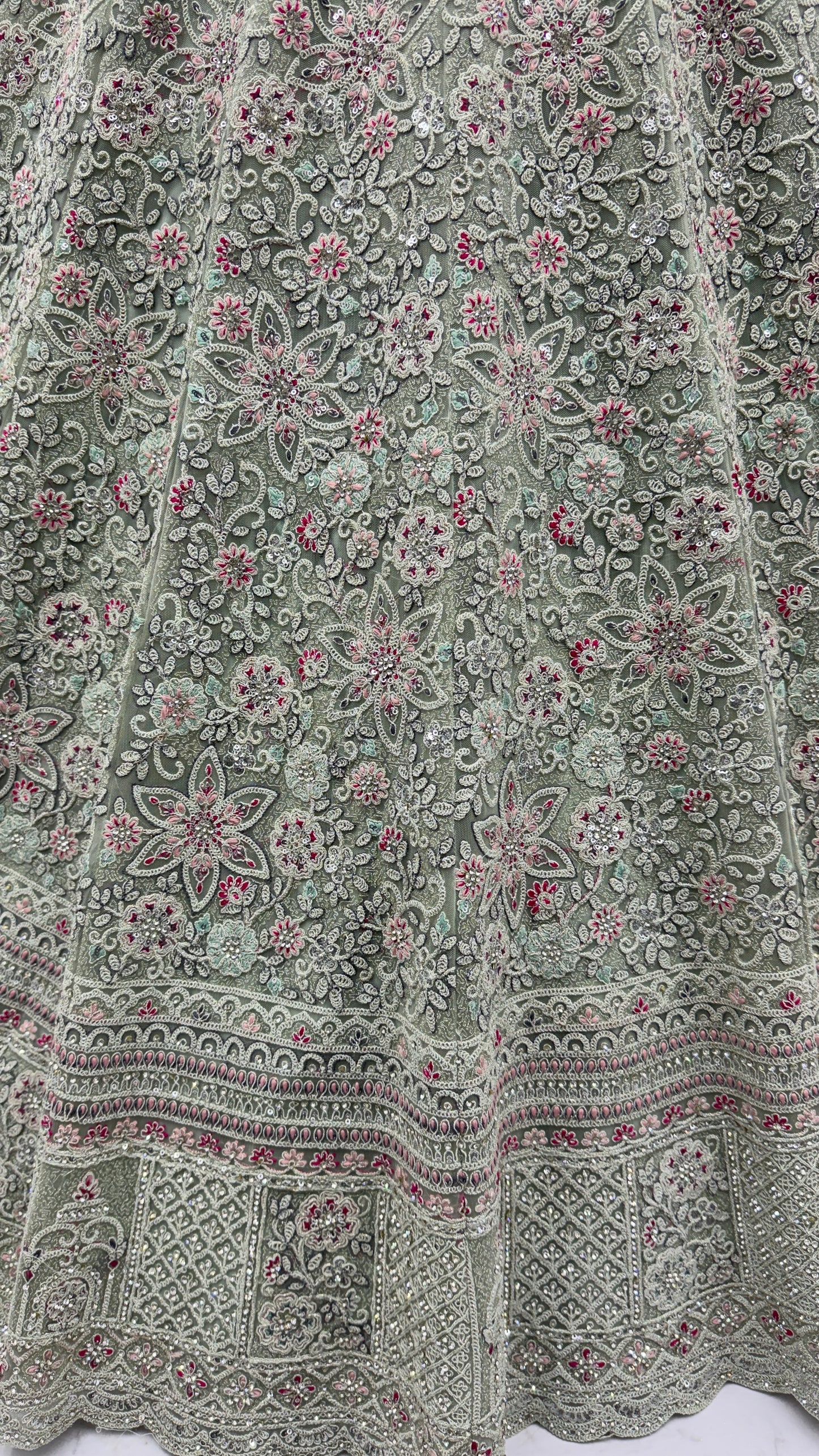 Sage Green Luxury Bridal Lehenga Choli with Heavy Embroidery & Designer Dupatta