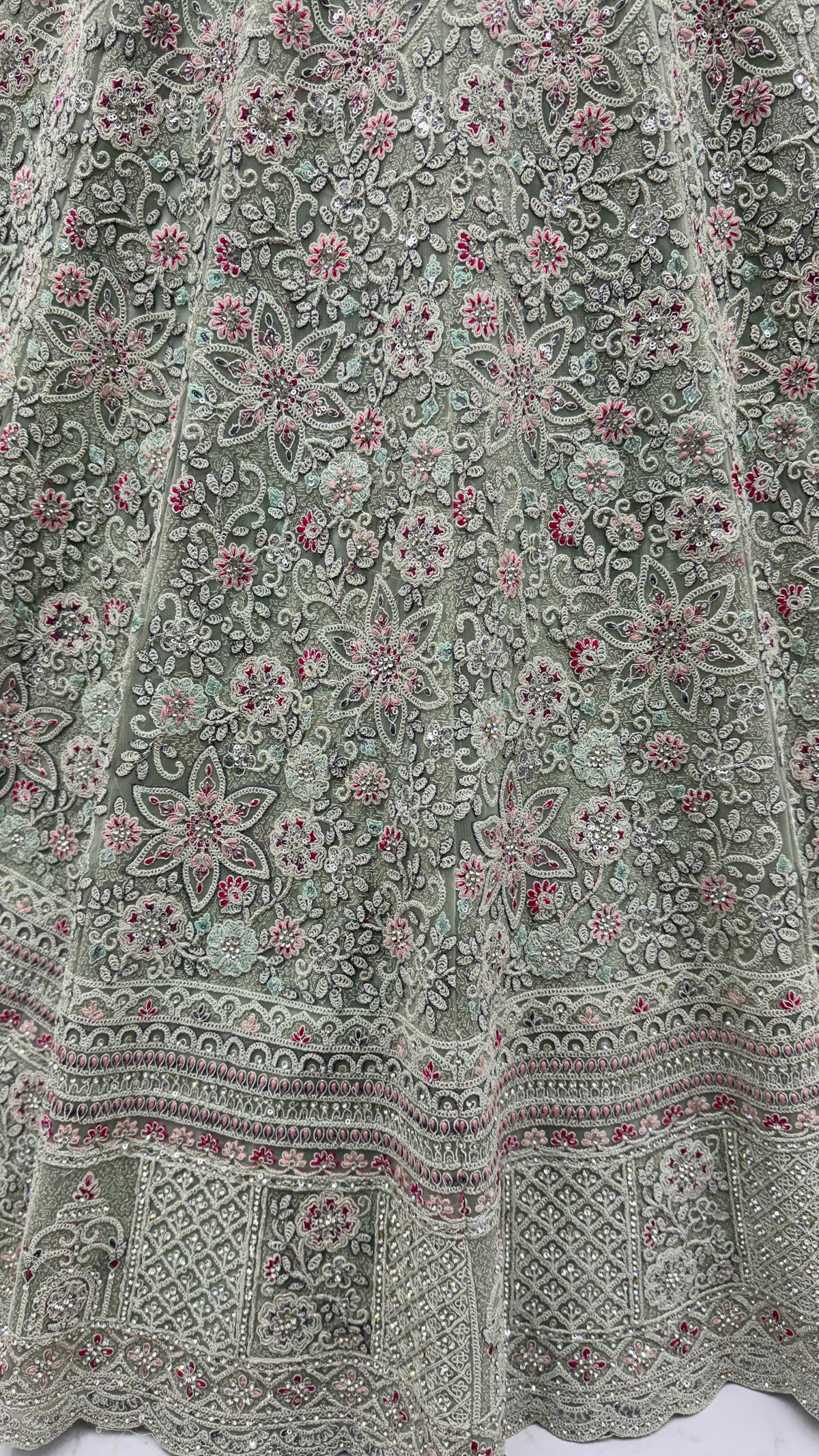 Sage Green Luxury Bridal Lehenga Choli with Heavy Embroidery & Designer Dupatta