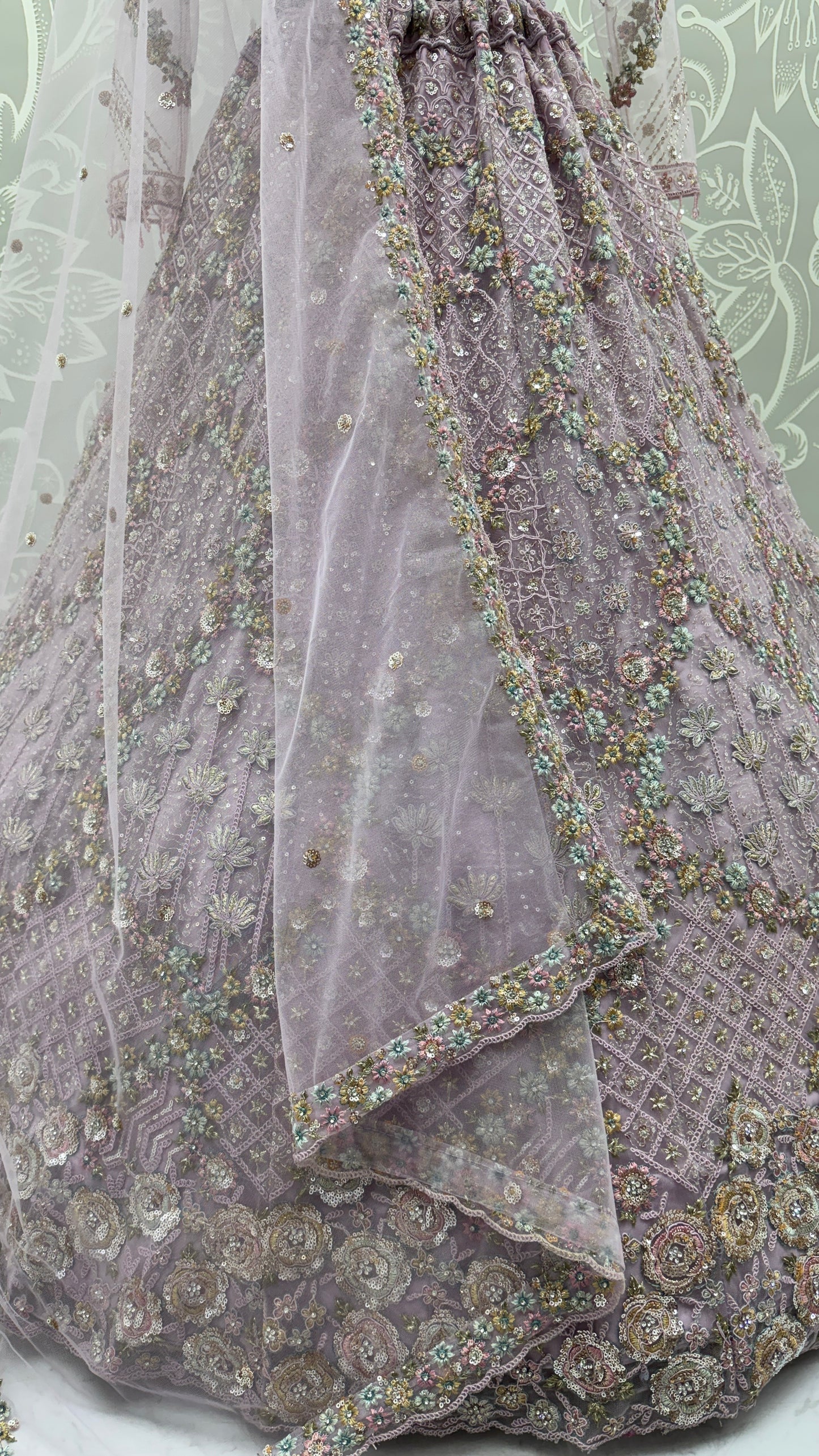 Luxury Lavender Double Net Embroidered Bridal Lehenga Choli with Designer Blouse & Soft Net Dupatta