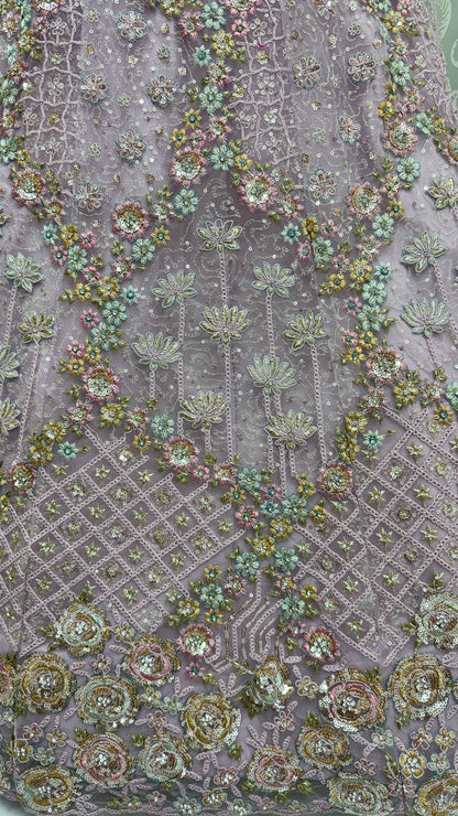 Luxury Lavender Double Net Embroidered Bridal Lehenga Choli with Designer Blouse & Soft Net Dupatta