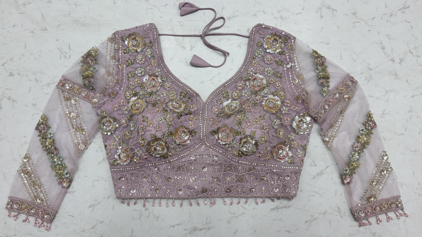 Luxury Lavender Double Net Embroidered Bridal Lehenga Choli with Designer Blouse & Soft Net Dupatta