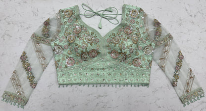Luxury Mint Green Double Net Embroidered Bridal Lehenga Choli with Designer Blouse & Soft Net Dupatta