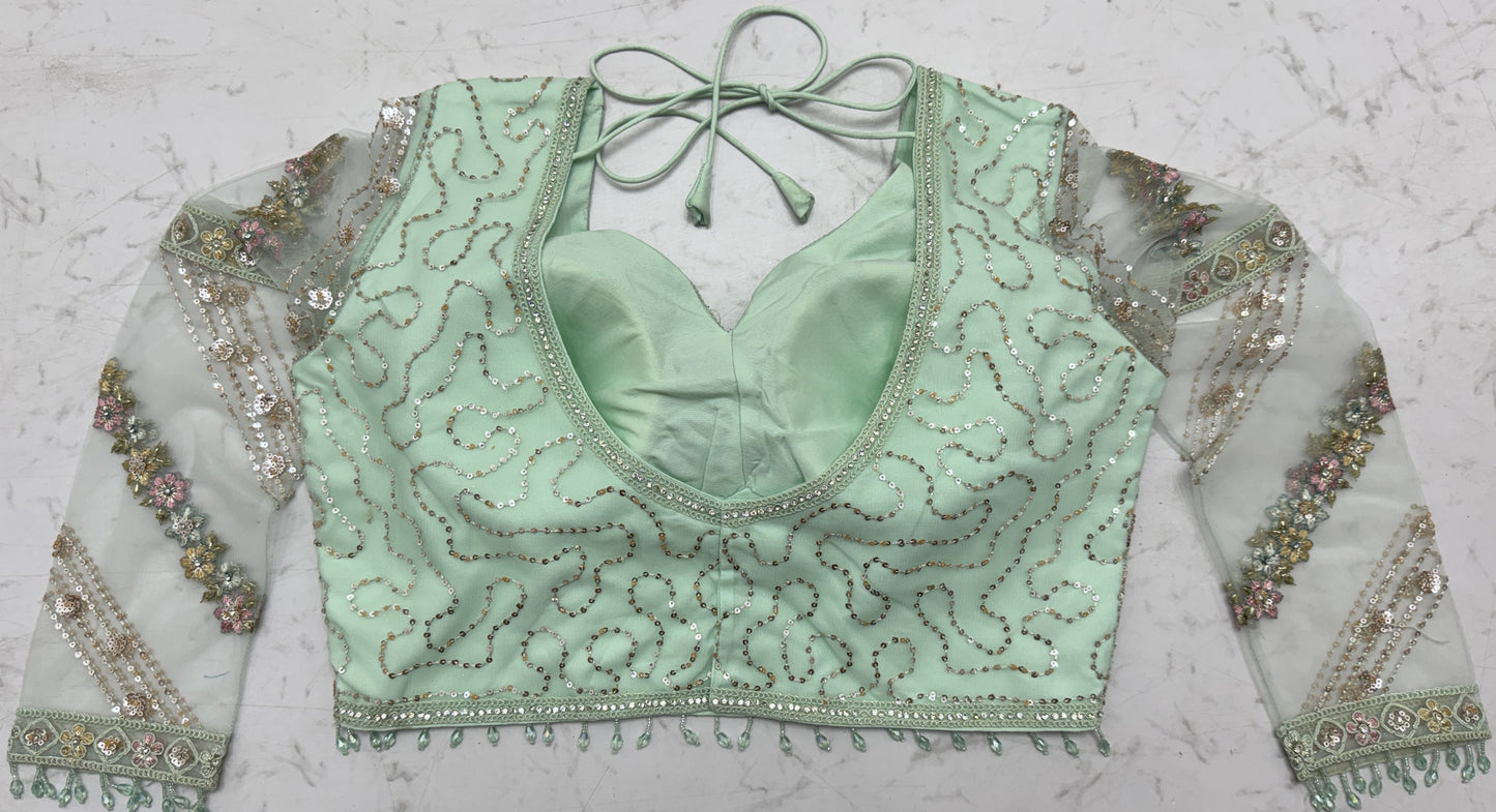 Luxury Mint Green Double Net Embroidered Bridal Lehenga Choli with Designer Blouse & Soft Net Dupatta