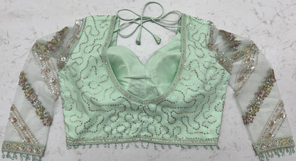 Luxury Mint Green Double Net Embroidered Bridal Lehenga Choli with Designer Blouse & Soft Net Dupatta