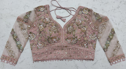 Luxury Blush Pink Double Net Embroidered Bridal Lehenga Choli with Designer Blouse & Soft Net Dupatta