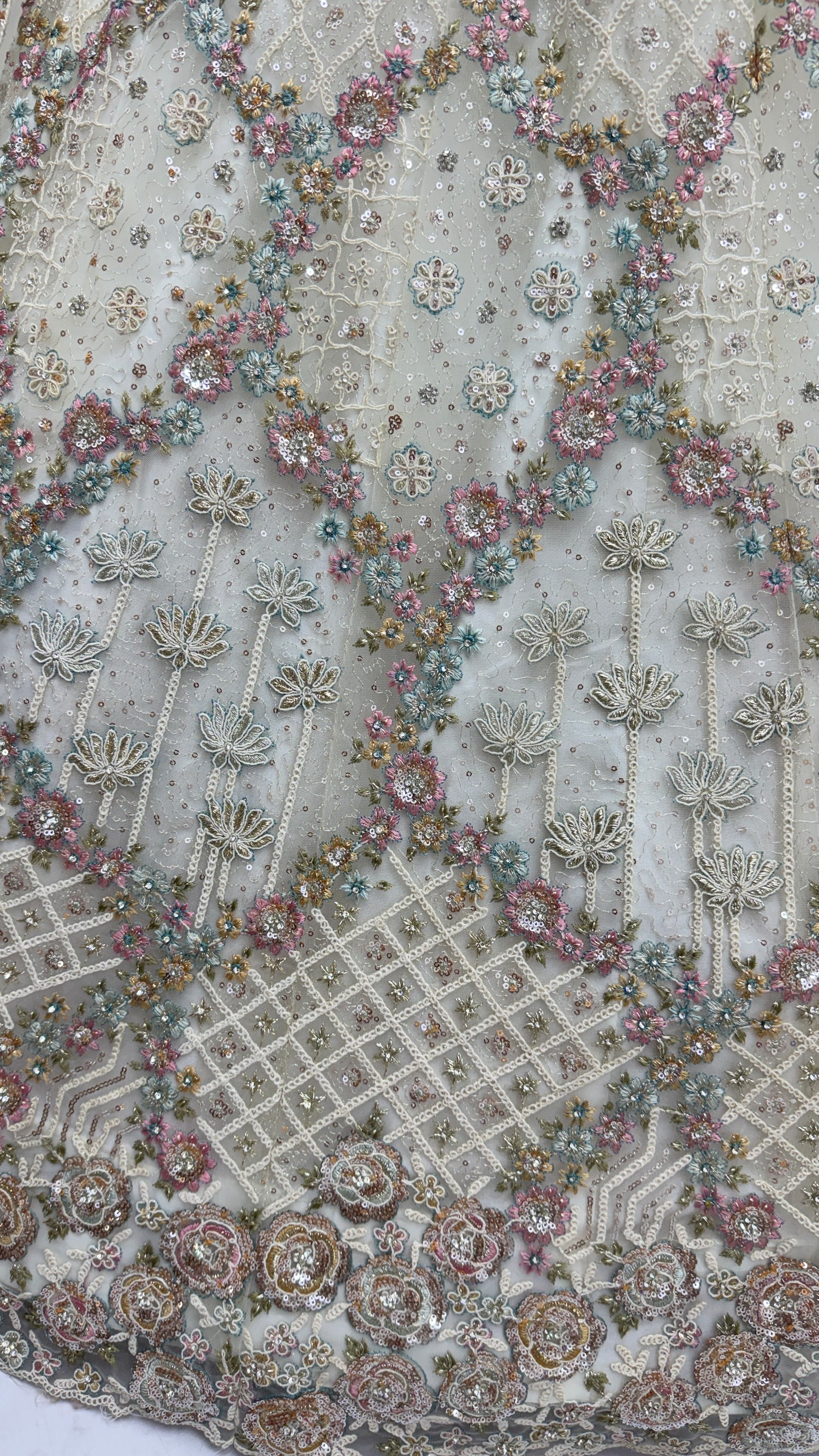 Luxury Ivory Double Net Embroidered Bridal Lehenga Choli with Designer Blouse & Soft Net Dupatta