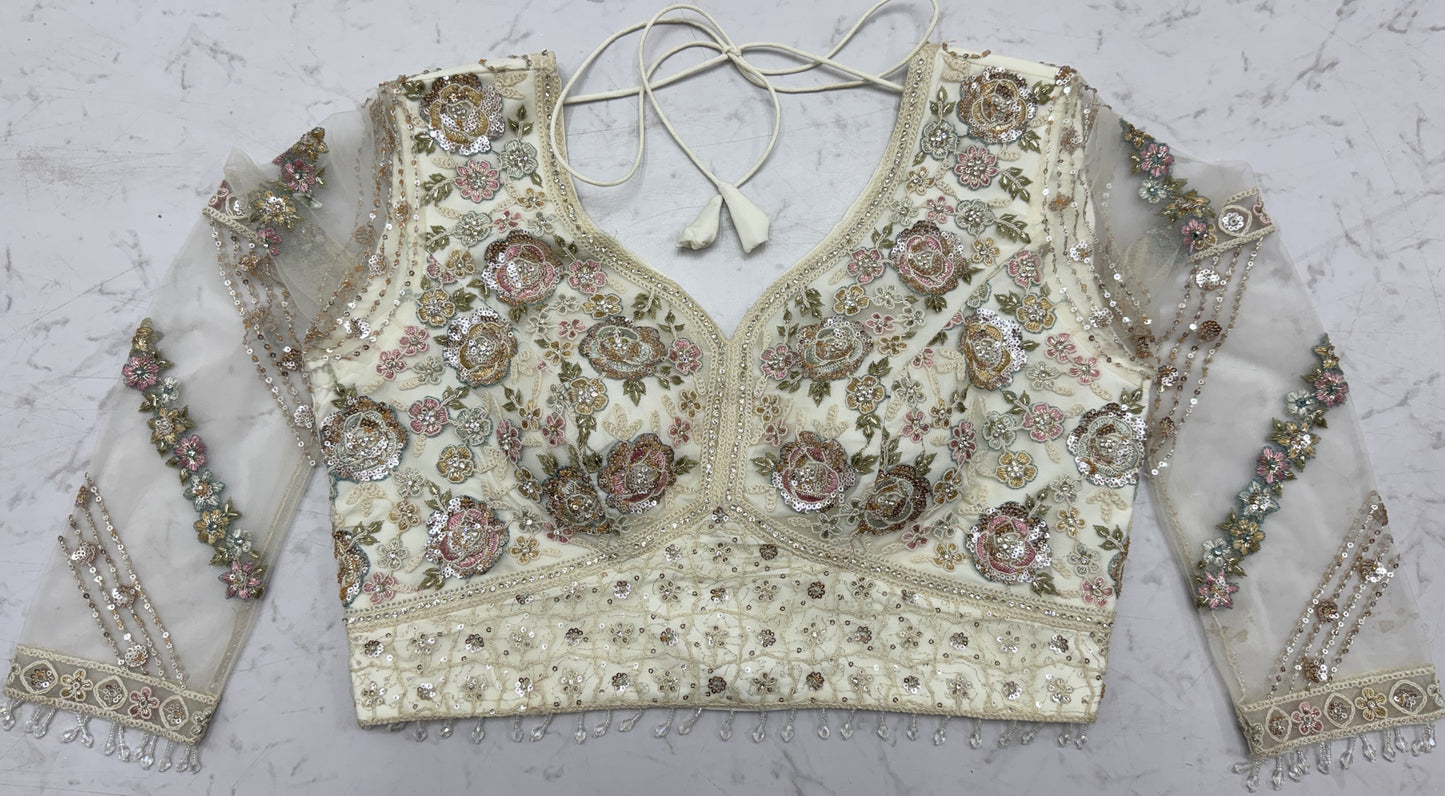 Luxury Ivory Double Net Embroidered Bridal Lehenga Choli with Designer Blouse & Soft Net Dupatta