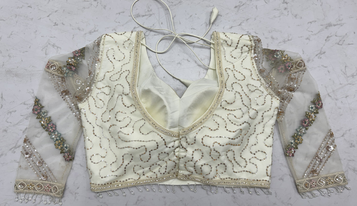Luxury Ivory Double Net Embroidered Bridal Lehenga Choli with Designer Blouse & Soft Net Dupatta