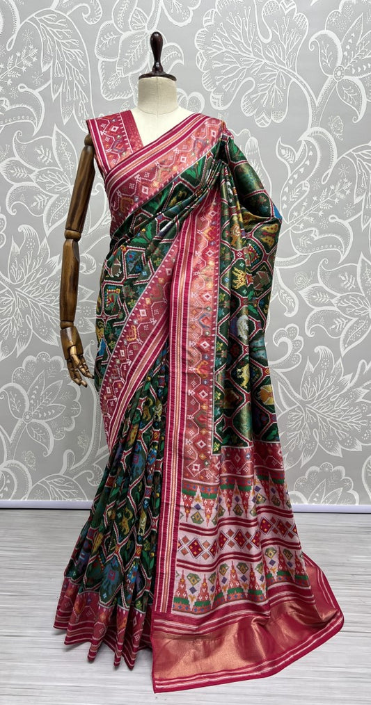 Utmost Elegance Designed Pure Patola Meena Silk Saree Green