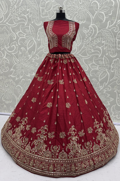 Royal Wine Red Gadhwal Silk Bridal Lehenga Choli with Zari Embroidery & Designer Net Dupatta
