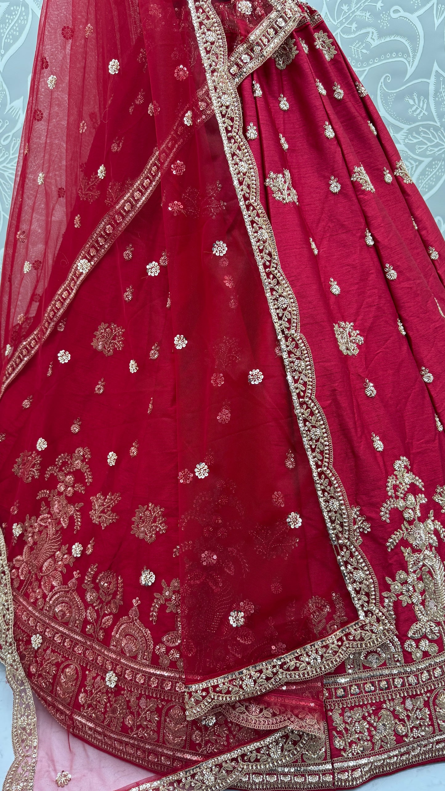 Royal Wine Red Gadhwal Silk Bridal Lehenga Choli with Zari Embroidery & Designer Net Dupatta