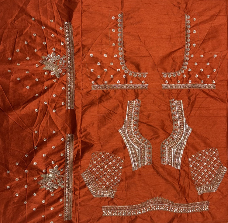 Rust Orange Gadhwal Silk Bridal Lehenga Choli with Zari Embroidery, Bead Work & Designer Net Dupatta
