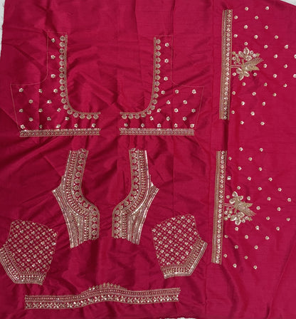 Royal Hot Pink Gadhwal Silk Bridal Lehenga Choli with Zari Embroidery, Bead Work & Net Dupatta