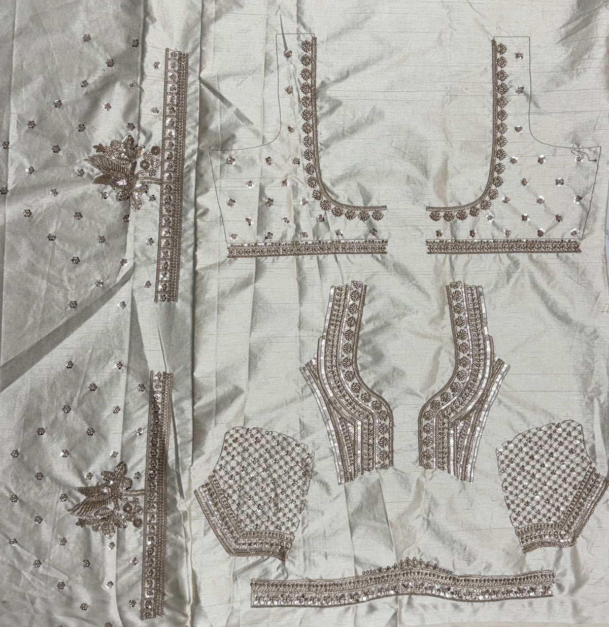 Ivory White Gadhwal Silk Bridal Lehenga Choli with Zari Embroidery, Bead Work & Designer Net Dupatta