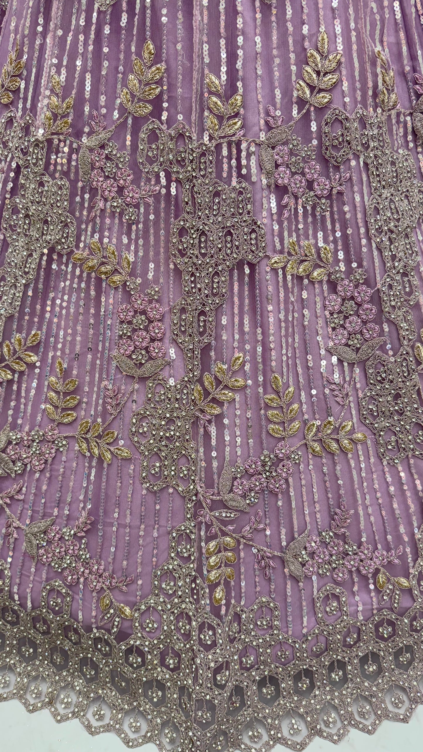 Lavender Dream Designer Bridal Lehenga Choli with Zircon Diamond Work & Embroidered Net Dupatta