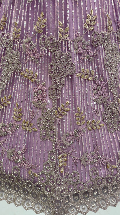 Lavender Dream Designer Bridal Lehenga Choli with Zircon Diamond Work & Embroidered Net Dupatta