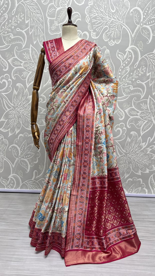 Pure Meena Silk and Dyed Silk Thread Crafted Authentic Patola Saree Pink