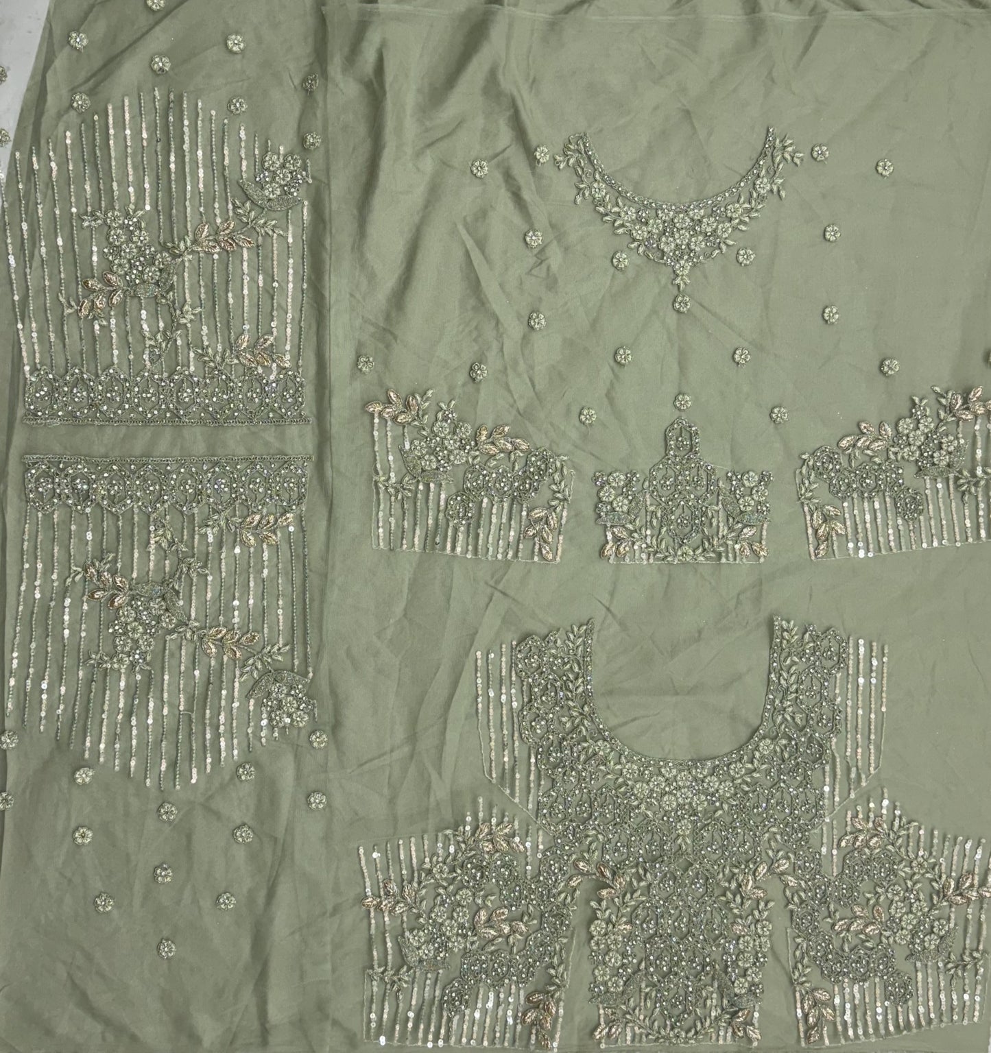 Sage Green Luxury Bridal Lehenga Choli with Sequins, Zari & Zircon Diamond Embroidery