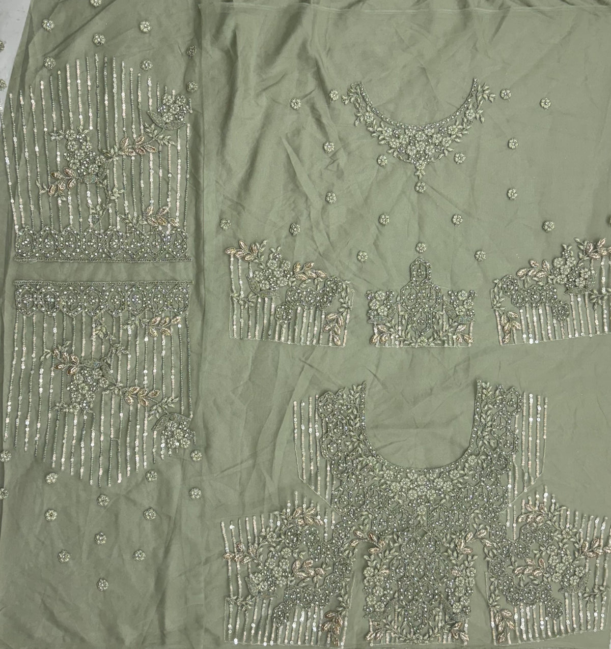 Sage Green Luxury Bridal Lehenga Choli with Sequins, Zari & Zircon Diamond Embroidery