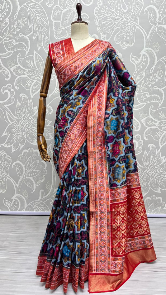 Pure Meena Silk and Dyed Silk Thread Crafted Authentic Patola Saree