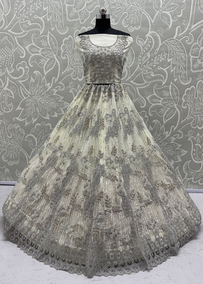 Ivory White Luxury Bridal Lehenga Choli with Zircon Diamond & Sequins Embroidery