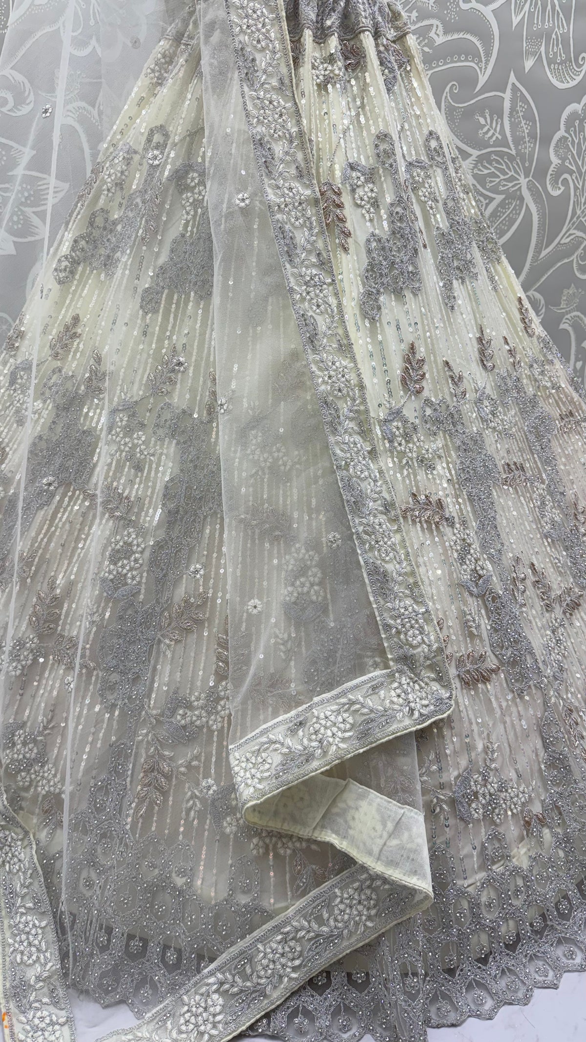 Ivory White Luxury Bridal Lehenga Choli with Zircon Diamond & Sequins Embroidery