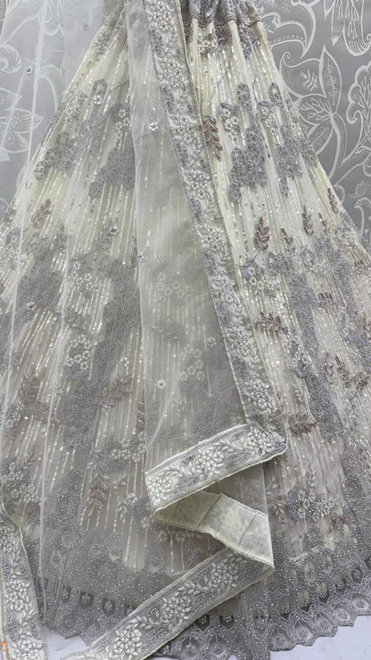 Ivory White Luxury Bridal Lehenga Choli with Zircon Diamond & Sequins Embroidery