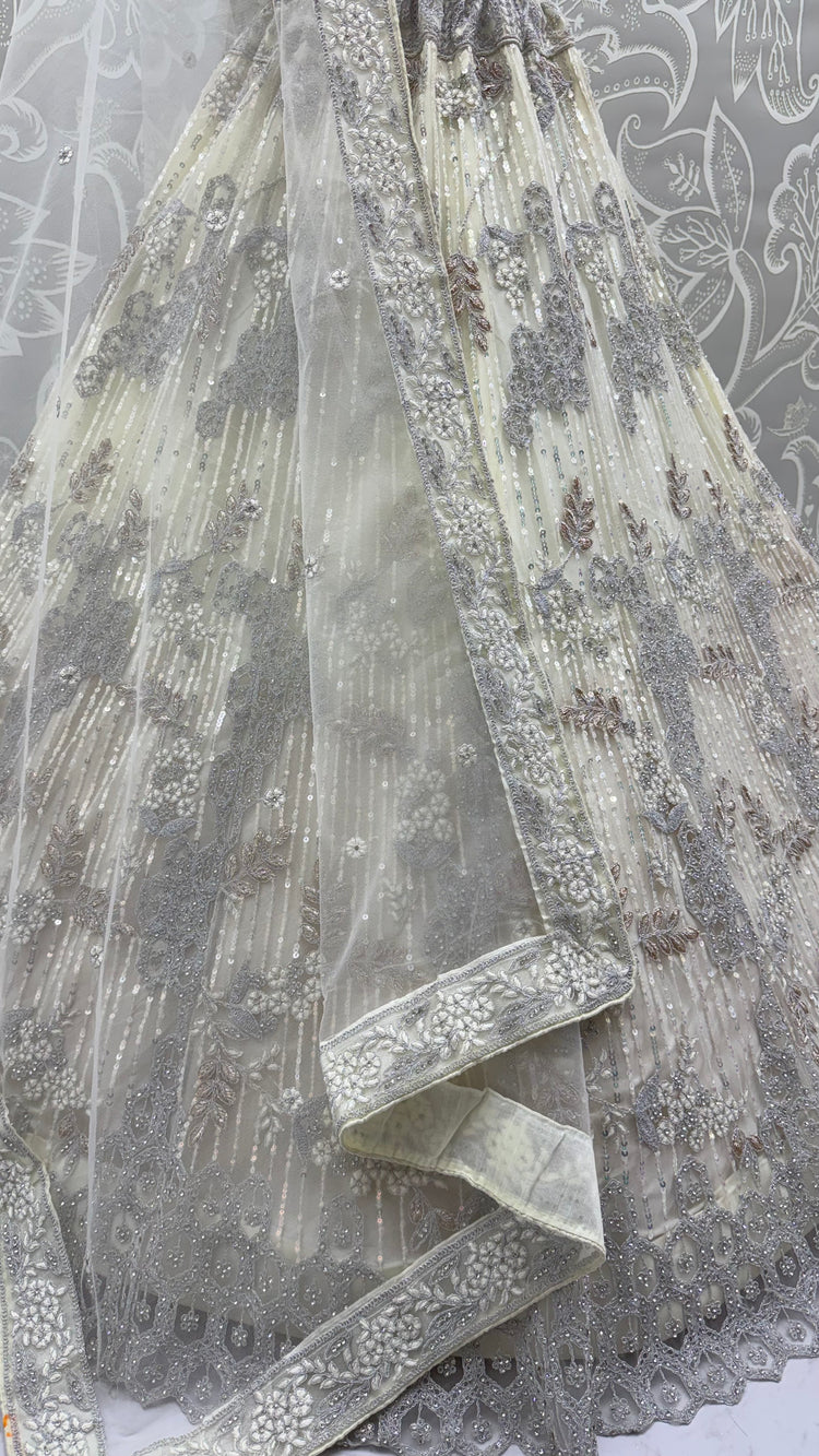 Ivory White Luxury Bridal Lehenga Choli with Zircon Diamond & Sequins Embroidery
