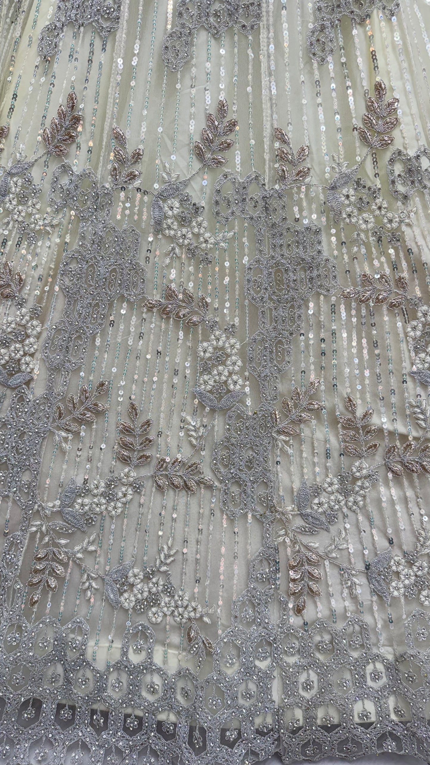 Ivory White Luxury Bridal Lehenga Choli with Zircon Diamond & Sequins Embroidery
