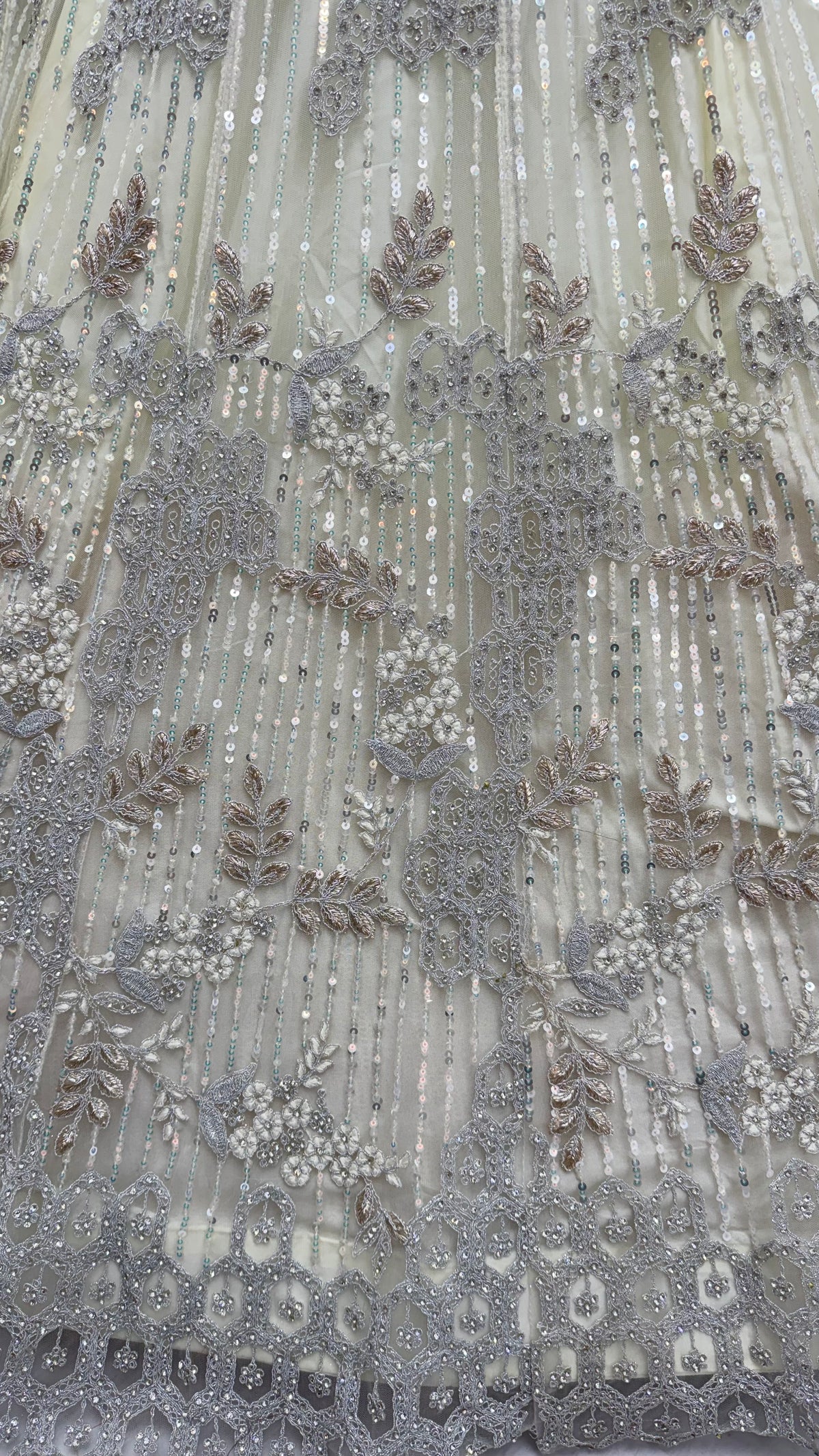 Ivory White Luxury Bridal Lehenga Choli with Zircon Diamond & Sequins Embroidery
