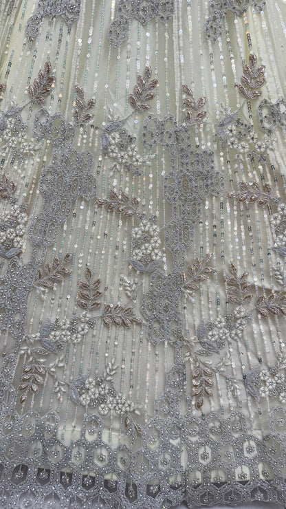 Ivory White Luxury Bridal Lehenga Choli with Zircon Diamond & Sequins Embroidery