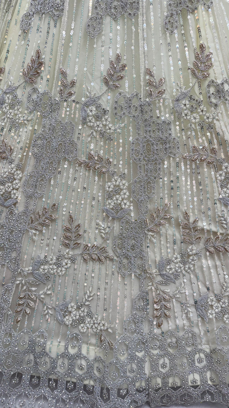 Ivory White Luxury Bridal Lehenga Choli with Zircon Diamond & Sequins Embroidery