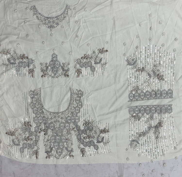 Ivory White Luxury Bridal Lehenga Choli with Zircon Diamond & Sequins Embroidery