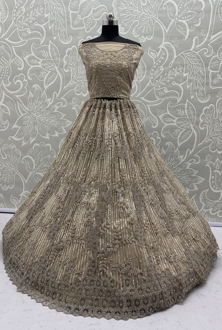 Champagne Gold Luxury Bridal Lehenga Choli with Zircon Diamond & Sequins Work