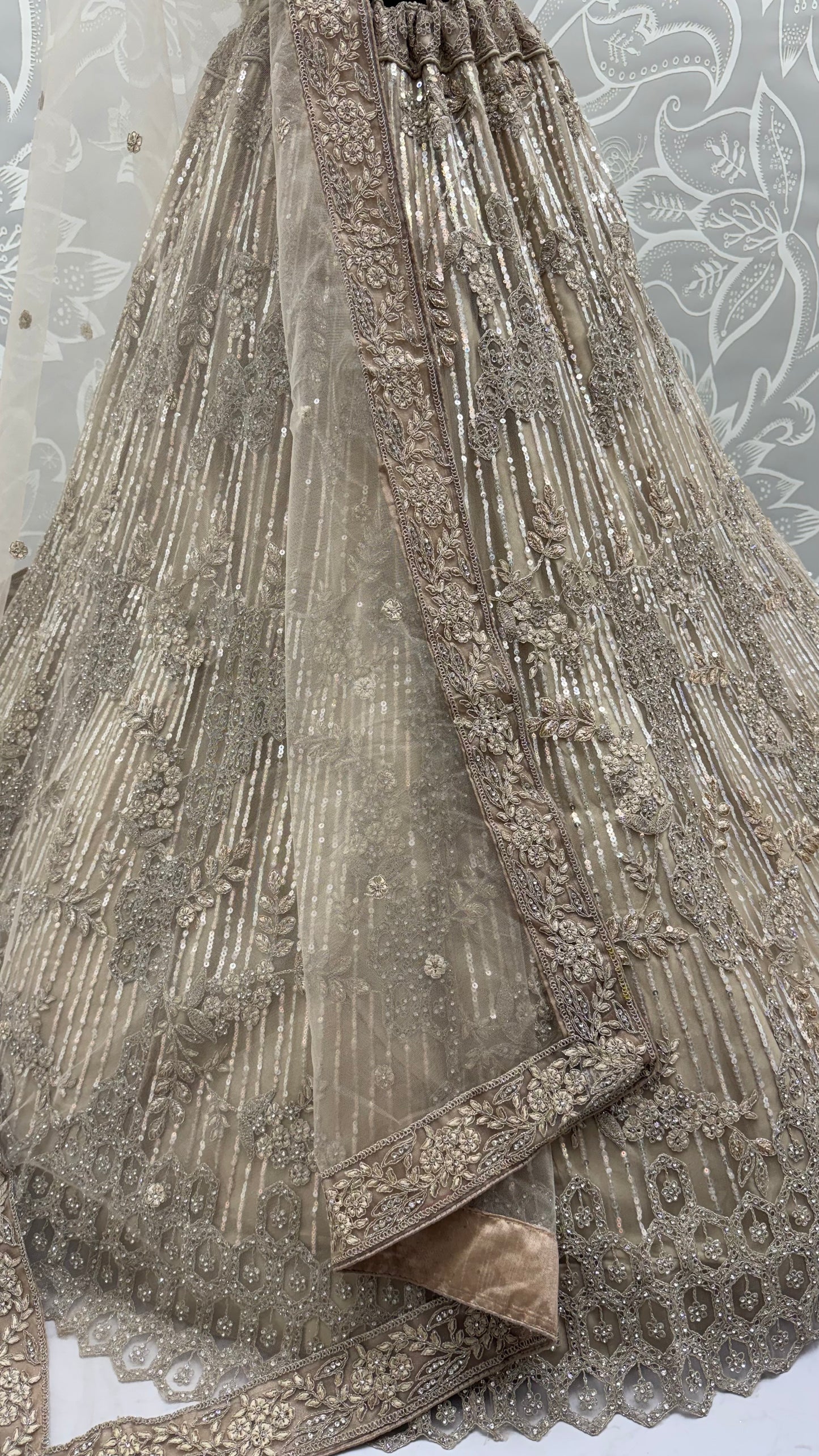 Champagne Gold Luxury Bridal Lehenga Choli with Zircon Diamond & Sequins Work