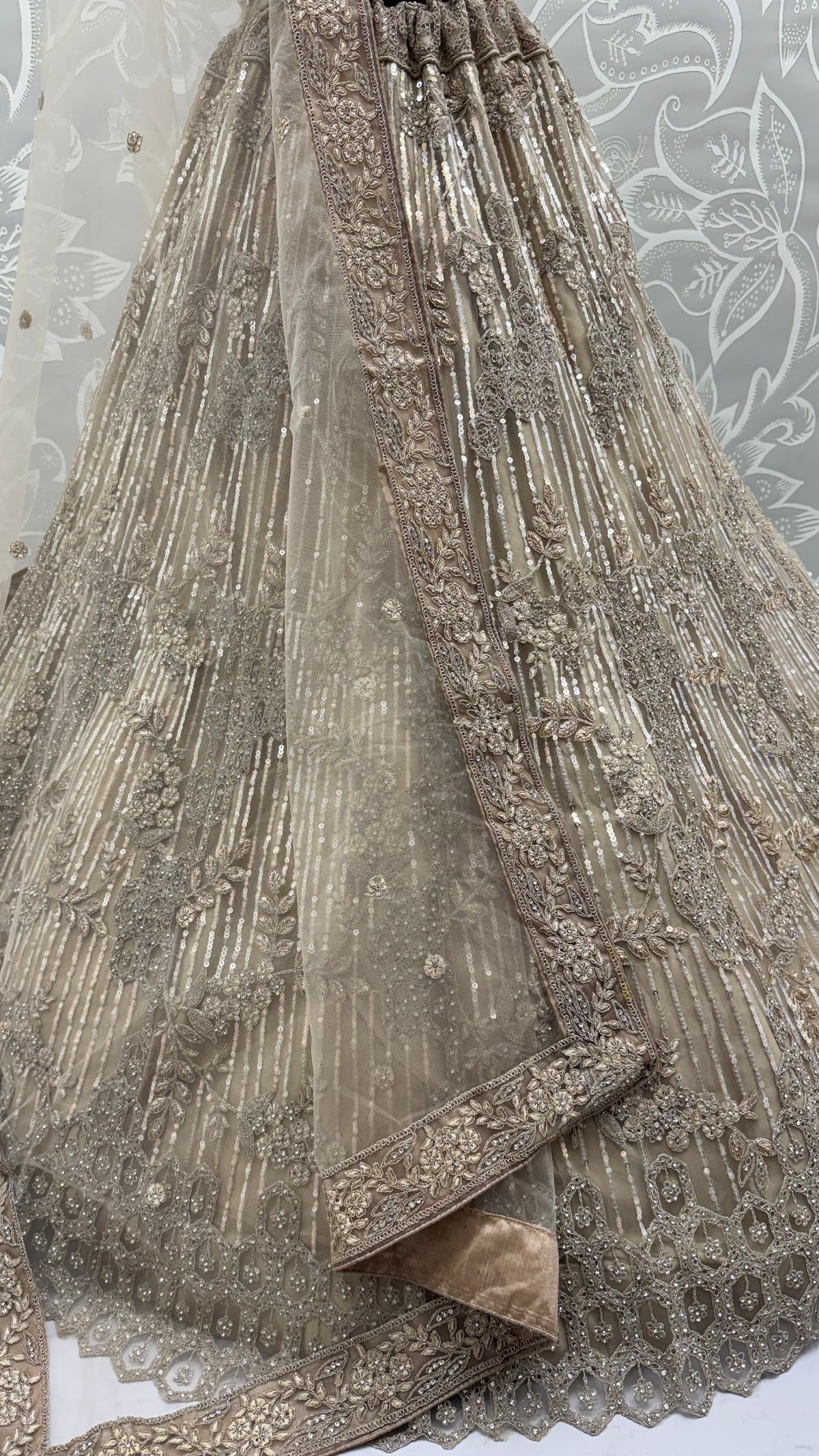 Champagne Gold Luxury Bridal Lehenga Choli with Zircon Diamond & Sequins Work