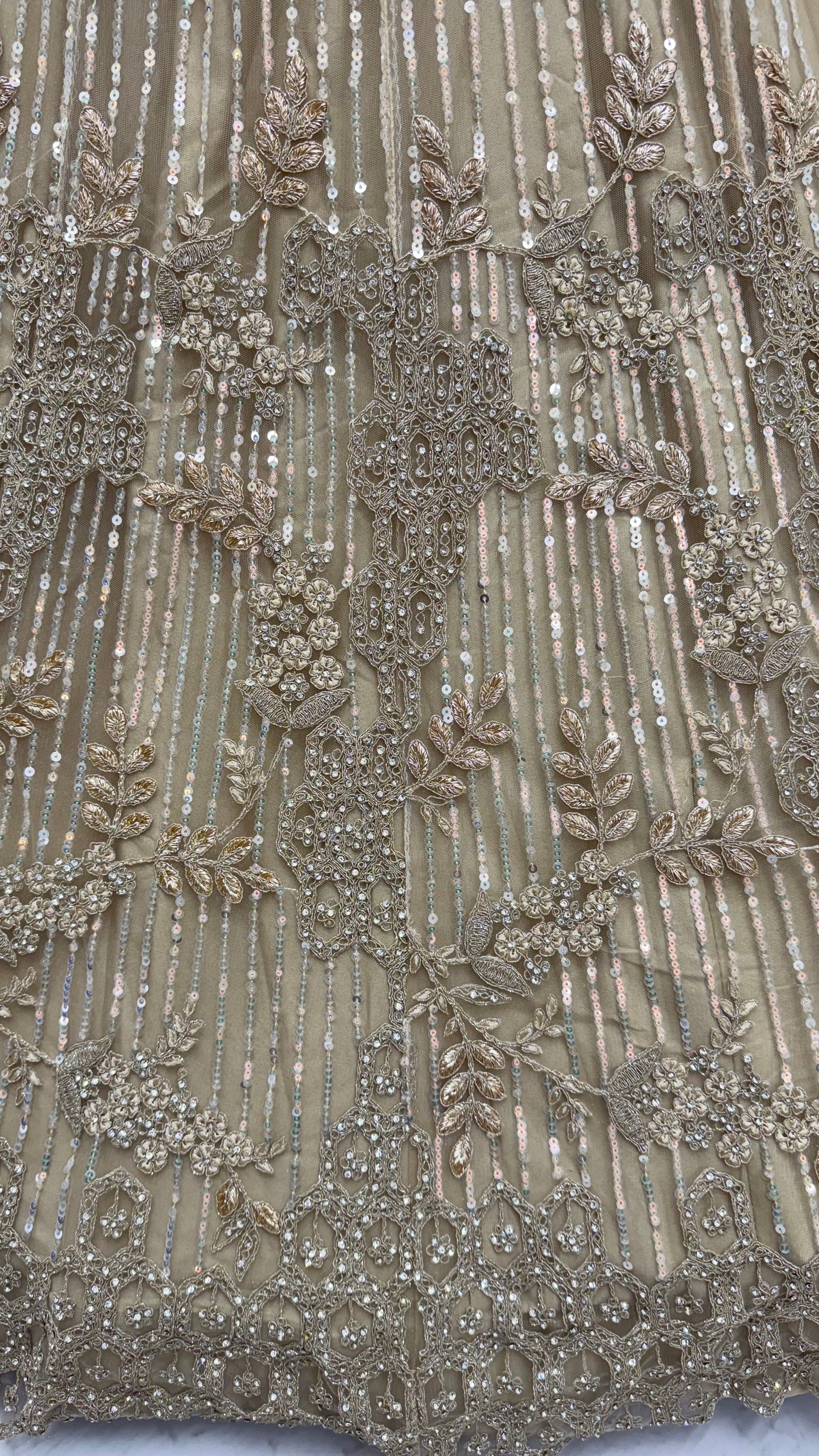 Champagne Gold Luxury Bridal Lehenga Choli with Zircon Diamond & Sequins Work