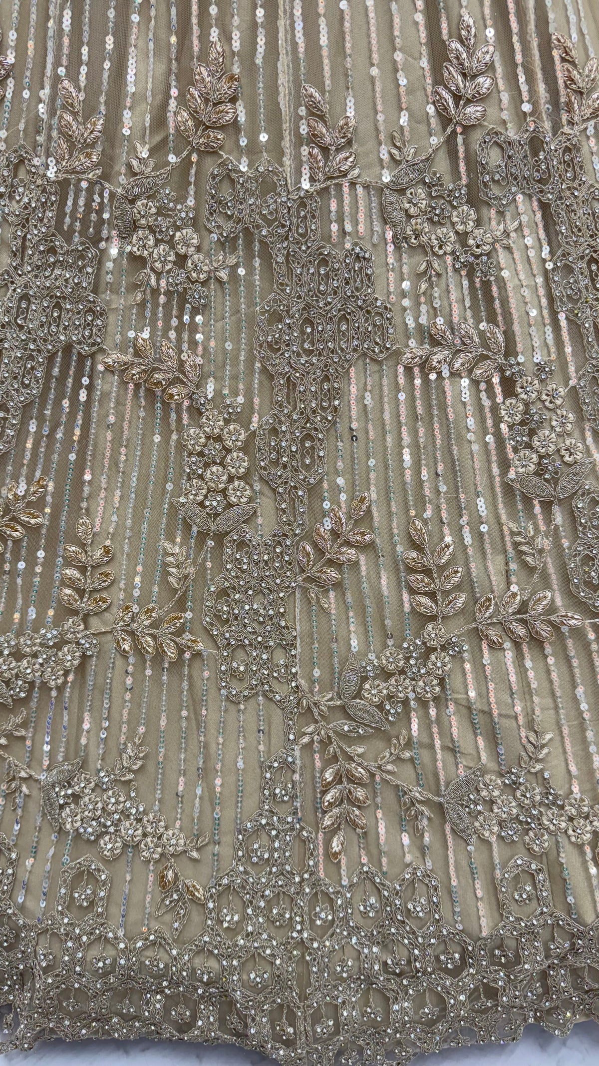Champagne Gold Luxury Bridal Lehenga Choli with Zircon Diamond & Sequins Work